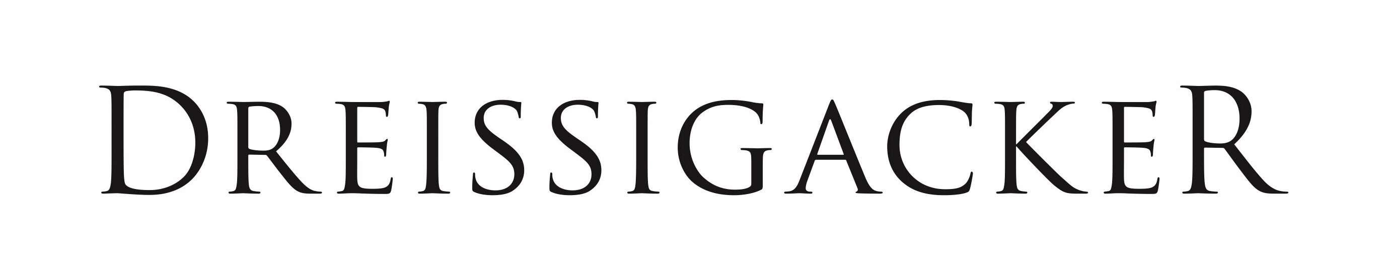Dreissigacker-Logo in schlichter schwarzer Serifenschrift auf weißem Hintergrund.