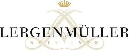 Lergenmüller Logo mit goldener Krone, eleganten Buchstaben und goldener Verzierung.