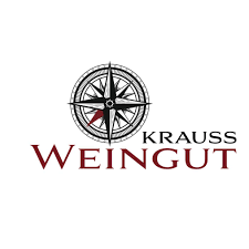 Kompassrosenlogo mit "Weingut Krauss" in Schwarz und Rot, auf weißem Hintergrund.